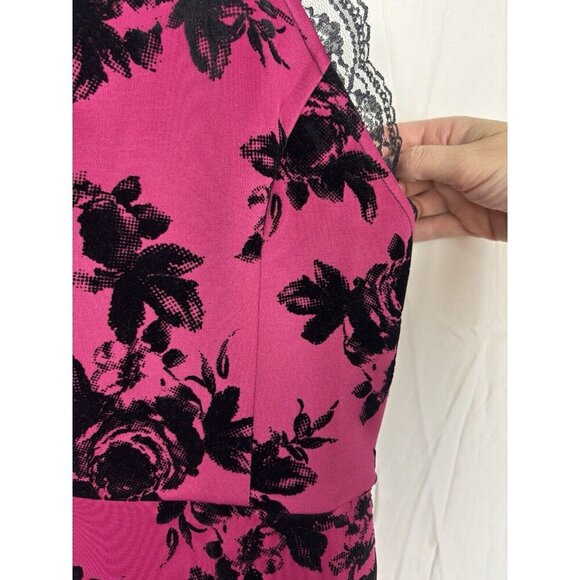 90s Pink Halter Dress Size Small Black Velvet Flowers Lace Mini Semi Formal HOCO - Picture 7 of 10